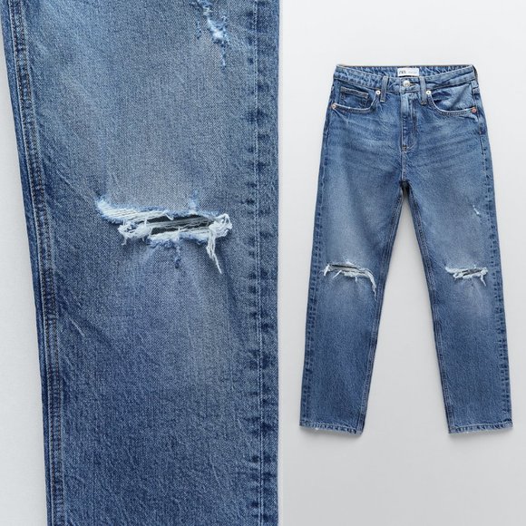 NEW Zara Slim Fit High Rise Ripped Ankle Jeans 6 - Picture 8 of 16
